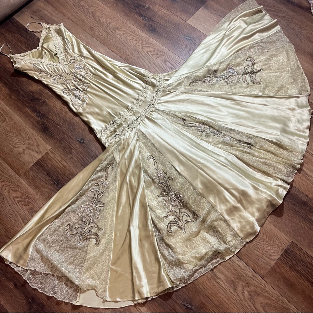 Vintage 100% Silk Beaded Dress Lace Dress Vintage Drop Waist Gown Prom Dress - Picture 14 of 17